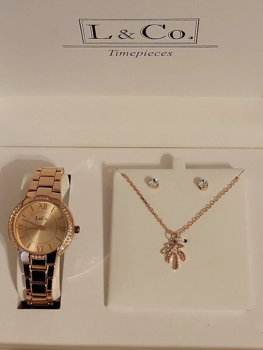 WOMEN S GOLD TONE WATCH JEWELRY 3 PIECE GIFT SET L CO TIMEPIECE