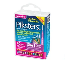 Piksters Interdental Brushes 40 Count Size 1 Purple Resealable Travel Case