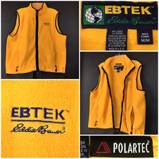 Vtg Eddie Bauer Mens Medium (48 in Chest) Yellow EBTEK Zip Polartec Fleece Vest