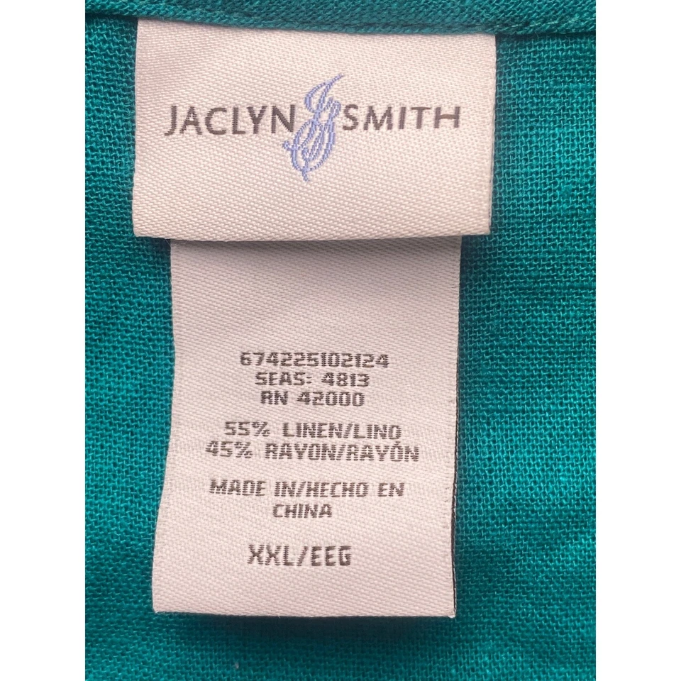 Jaclyn Smith Blouse Womens 2XL Teal Green Linen Rayon Costal Mature Lace Up - Изображение 4 из 4