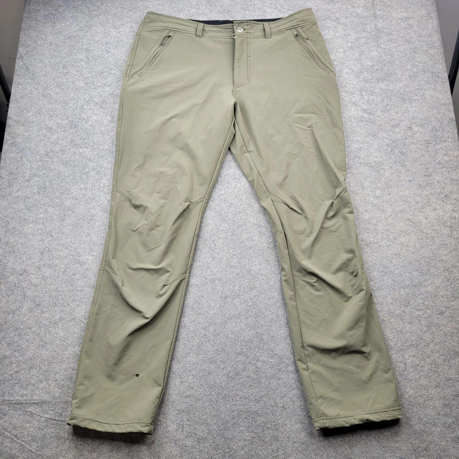 Kuhl Pants Mens 38x34 Green Transcendr Softshell Rain Hiking Zip Pockets Stretch