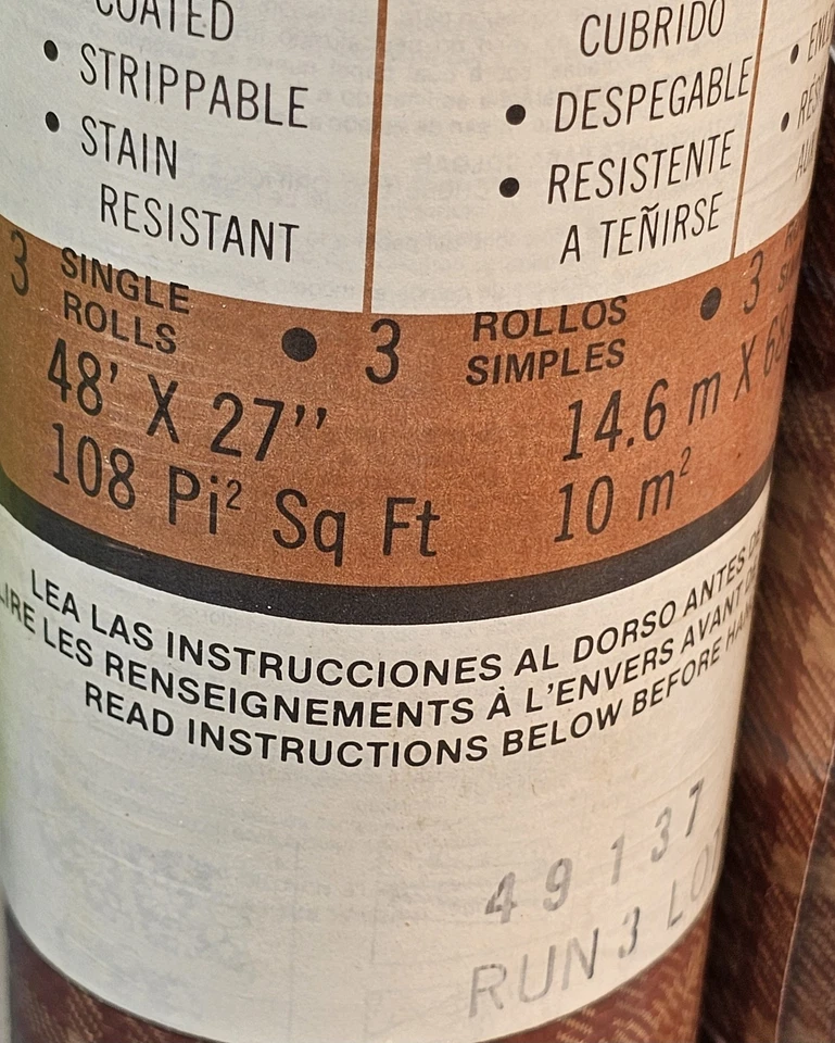 Vintage Imperial Wallcoverings Brown Plaid Vinyl Prepasted Wallpaper 150+ Sq Ft - Image 3 of 4