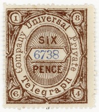 (I.B) Universal Telegraph Company : 6d Brown (blue control)