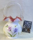 Fenton Art Glass Hand Painted Peach Crest Basket Mother's Day LIMITED EDITION