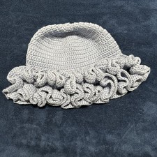 Beanie /Hat Hand made Blue Ruffle Crochet Cozy Cotton