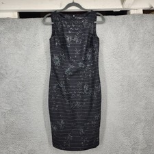 Carmen Marc Valvo Black Floral Beaded Stripe Sleeveless Sheath Dress Size 4