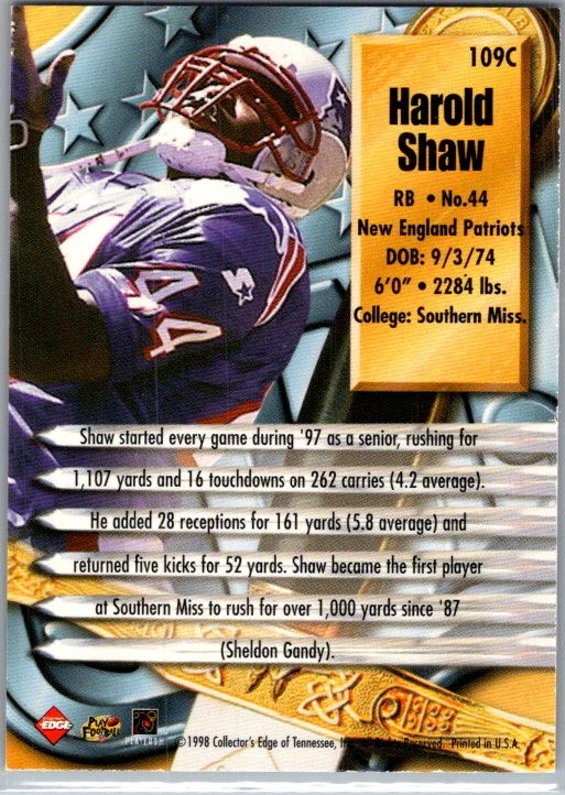 1998 Collector's Edge Supreme Season Review #109C Harold Shaw - Image 2 of 2
