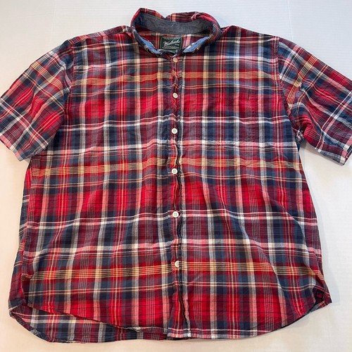 WOOLRICH Shirt Mens XL Red White Blue Yellow Plaid Short Sleeve Button Down - Afbeelding 1 van 9