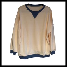 NWOT Peach Blue Trim V Neck Long Sleeve Sweatshirt Size L Cozy Comfort Casual