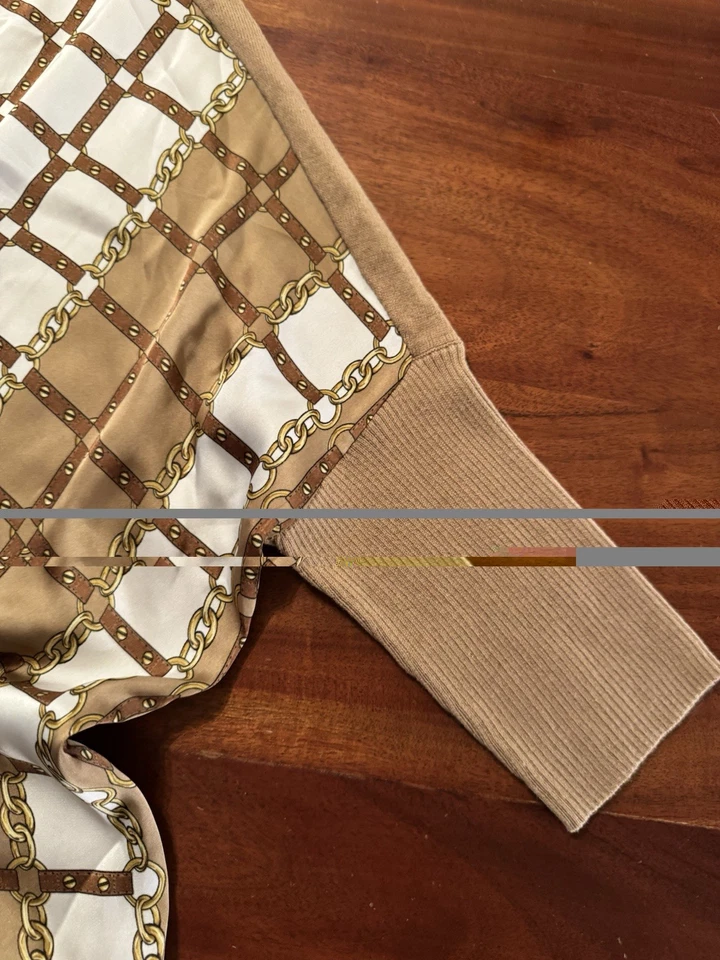 Michael Kors 女式骆驼棕色围巾印花宽版方格衬衫 L 码 - 全新 — 第 2/4 张图片