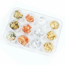 12 Box Gold Silver Copper Rainbow Foil Paillette Chip Nail Art Design Decoration