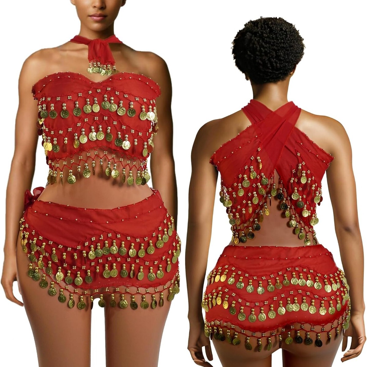 Women\'s Red Imported Belly Dance Hip Scarf Belt Performance Latin Wave Skirt Women Easter Fashion Costume Pirate Cosplay Clothing Tribal  main image 3