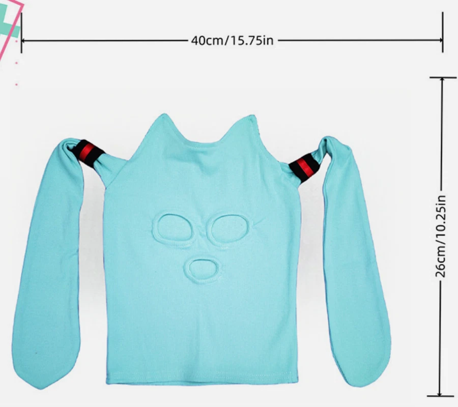 Cute Funny Anime Hatsune Miku Cat Ear Knitted Face Mask Cosplay Gift - Image 2 of 2