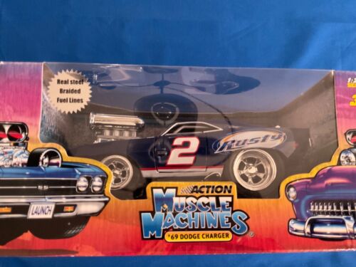 2005 Muscle Machines RUSTY WALLACE 1969 Dodge Hemi Charger R/T NASCAR 1:28 Blue - Picture 3 of 5