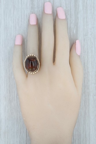 Fuoco Agata Anello 14k Oro Giallo Misura 8 Ovale Cabochon Solitario Cocktail - Foto 8 di 8