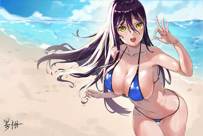 Anime  beach bikini hard nipples belly button wet Playmat Gaming Mat Desk