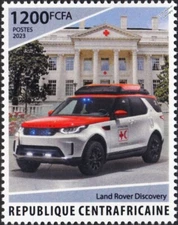 LAND ROVER DISCOVERY Red Cross Search & Rescue Car Stamp (2023 Central Africa)