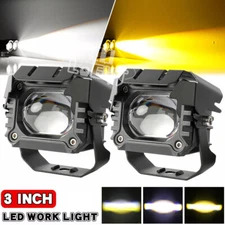 Pair Amber 3" inch LED Work Light Cube Pods Spot Flood Driving Fog Lamp Offroad