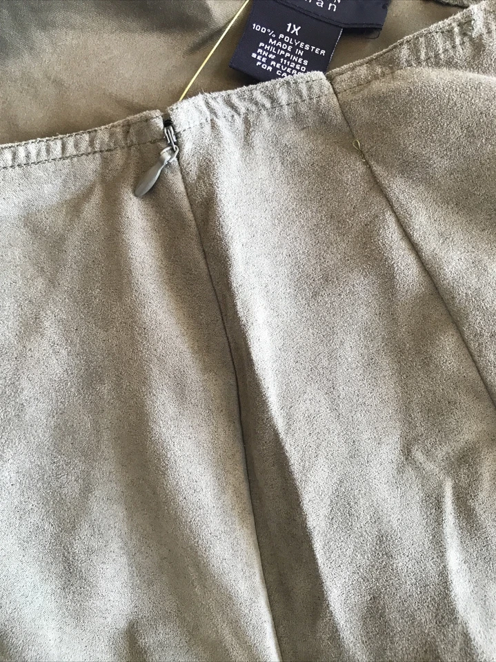 ALLISON MORGAN woman green soft faux SUEDE long skirt Zip, Slit Plus Sz 1X - Image 3 of 4