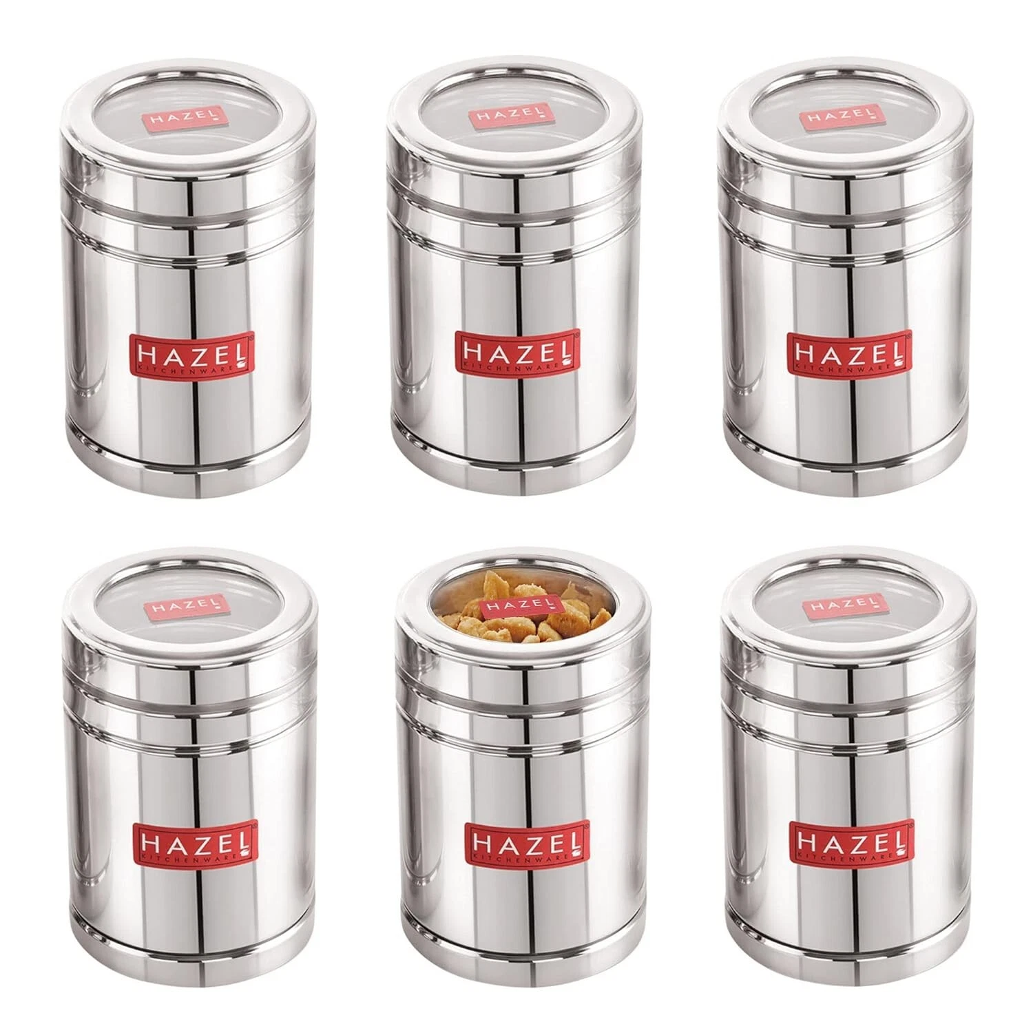 Set of 6 Stainless Steel Small Container Kitchen 1000 ml Each Transparent Lid