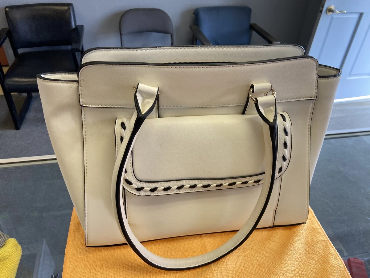 KELLY KATIE White with Black Trim Shoulder Purse eBay