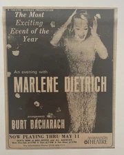 Marlene Dietrich, Burt Bacharach,  AHMANSON THEATRE LA, 1968 Concert Ad
