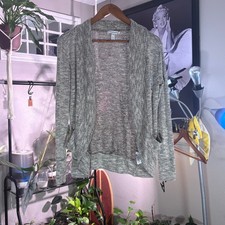 Womens Heathered Open Front Cardigan Long Sleeve Pockets Gray Medium