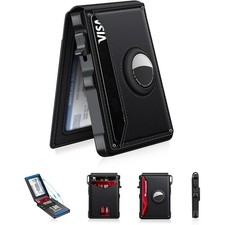 Airtag Wallet Smart for Air Tag RFID Blocking Minimalist Bifold Pop Up Black