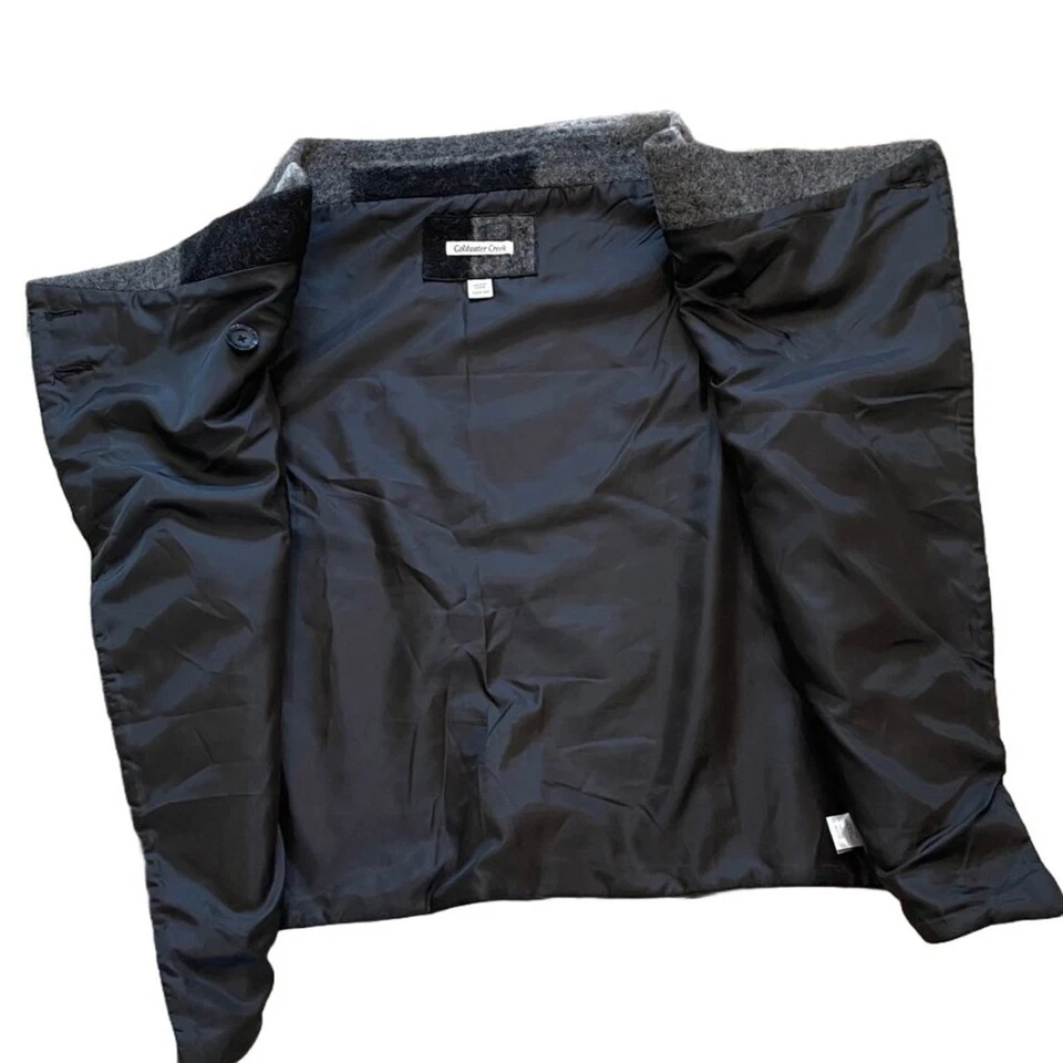 Chaleco/poncho Coldwater Creek gris mezcla de lana neutra Lagenlook retazos, L Foto 4 de 4