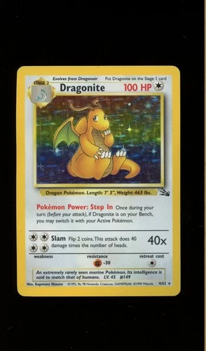 1999 POKEMON FOSSIL UNLIMITED HOLO DRAGONITE 4/62 MP