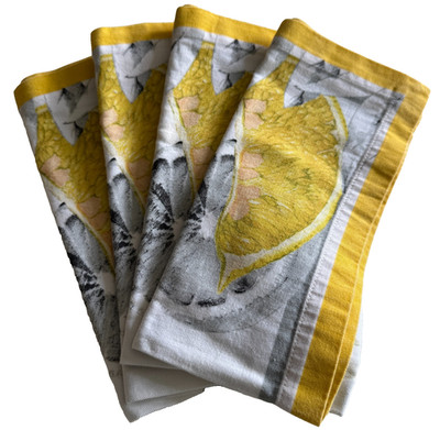 Willams Sonoma Meyer Lemon W/ Bees Napkins 4 Cloth Cotton Spring Summer Brunch