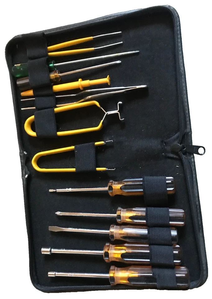 12pc Hand Tool Kit Set Case Portable box Black/Screw-Nut Drivers/ Tweezer/Puller - Image 4 of 4