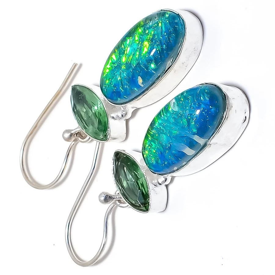 Pendiente australiano triplete ópalo piedras preciosas pendiente de plata de ley 925"" Foto 2 de 2