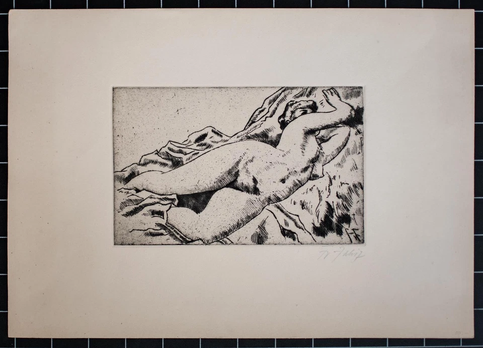 Fritz Zalisz Frauenakt liegend Expressionismus signiert Radierung Anfang 20 Jhd - Bild 2 von 3