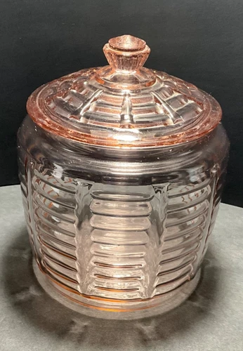Vintage Anchor Hocking Manhattan Pink Depression Glass Bee Hive Cookie Jar 6.75”