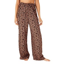 Shade Shore Women's Ruffle Waist Leopard Print Brown Cover Up Pants Size XS