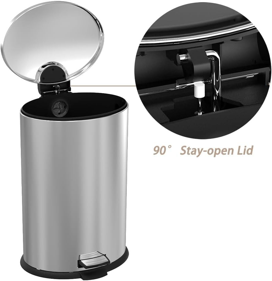 Trash Can with Lid - Assembled in USA 40 Liter/10.5 Gallon Stainless Steel Trash