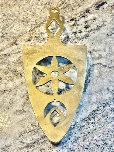Antique Brass Flat Iron Trivet Fireplace Ornament