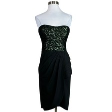Badgley Mischka Women's Cocktail Dress Size 2 Green and Black Strapless Sheath