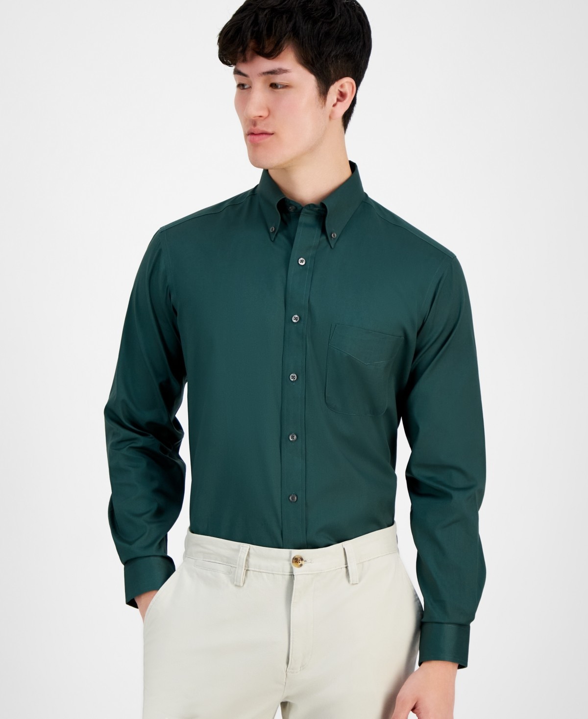 Клубная мужская рубашка обычного кроя XXL 18 размера 34-35 однотонная бразильского зеленого цвета 2290₽