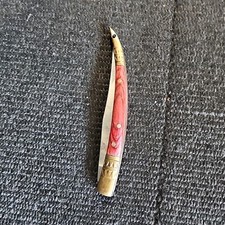 Vintage Handmade Needle Point Folding Pocketknife Red Wood Brass Handle