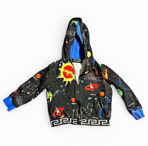 Versace Boys XS Full Zip Hooded Fleece Hoodie Cotton Space Graphic Black 3/6