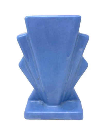 Vintage Fulper Stangl Art Deco Skyscraper Matte Blue Vase 5 3/4" Excellent