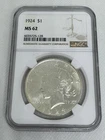 1924 $1 Peace Silver Dollar NGC MS 62 Philadelphia Mint