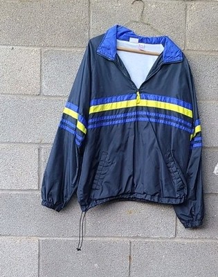 Vintage Mens Prospirit Nylon Neon Yellow Blue Stripes Jacket Size M