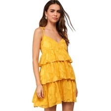 NWT Lulus Darling Summer Yellow Burnout Floral Tie-Strap Mini Dress Size Medium