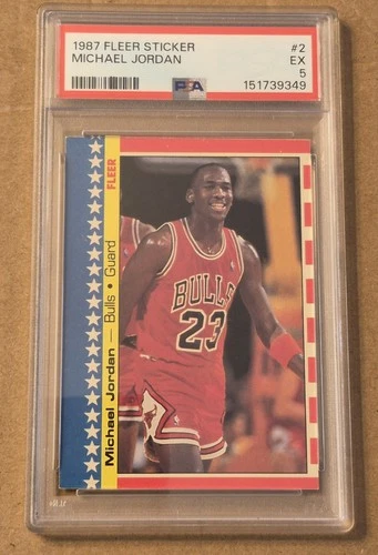 1987 Fleer NBA Sticker Card Michael Jordan #2 PSA 5 "Chicago Bulls"
