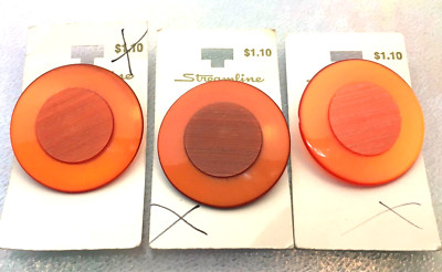 VTG New Set of 3 Extra Large Orange Acrylic Buttons Metal Shank 1_3/4'' 44 mm