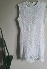 Womens Shinestar Knit Lace Cocktail White Dress Boho Sz M