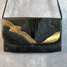 Vintage Palizzio Bag Leather Snake Skin Crossbody Evening Purse Black 90s Y2K